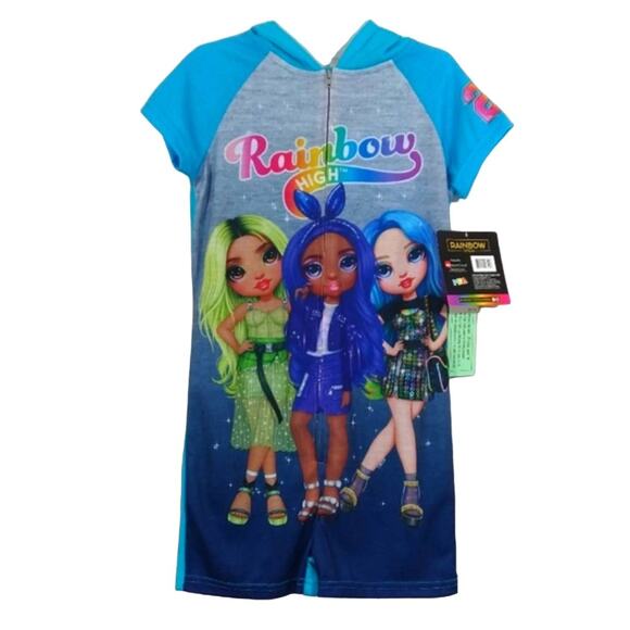 A Rainbow High Dolls Girls Blue Hooded Zip Up Romper PJs Pajamas NWT XS 4 5 - Picture 1 of 7